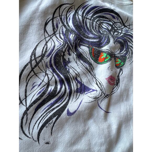 Vintage R. Peck Neon Woman Artwork USA Made Hanes XL White Raglan Crewneck - Picture 3 of 8